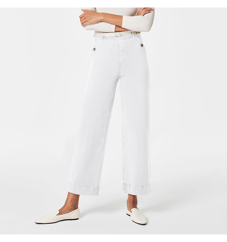 Damen Weit geschnittene High-Waist Hose mit eleganten Knopfdetails Sovae