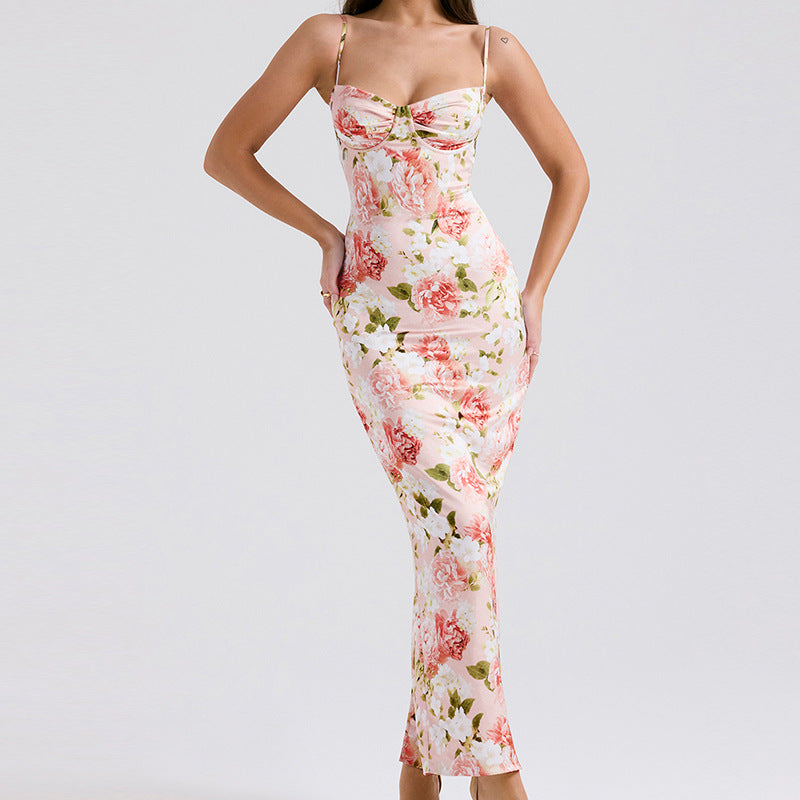 Damen Abendkleid mit elegantem Floral-Design und raffinierten Trägern Sovae