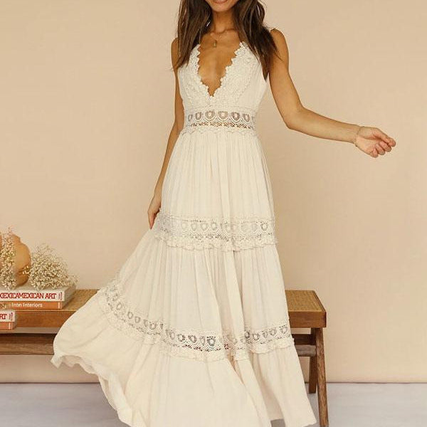 Damen Maxikleid mit Spitzenakzenten Sovae