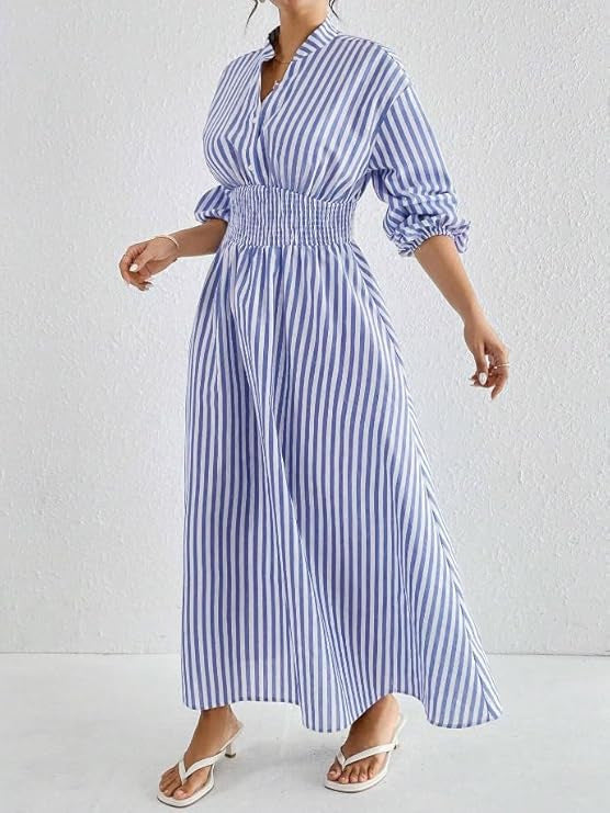 Damen Modisches Maxikleid im Hemdblusenstil mit gerafftem Bund Sovae