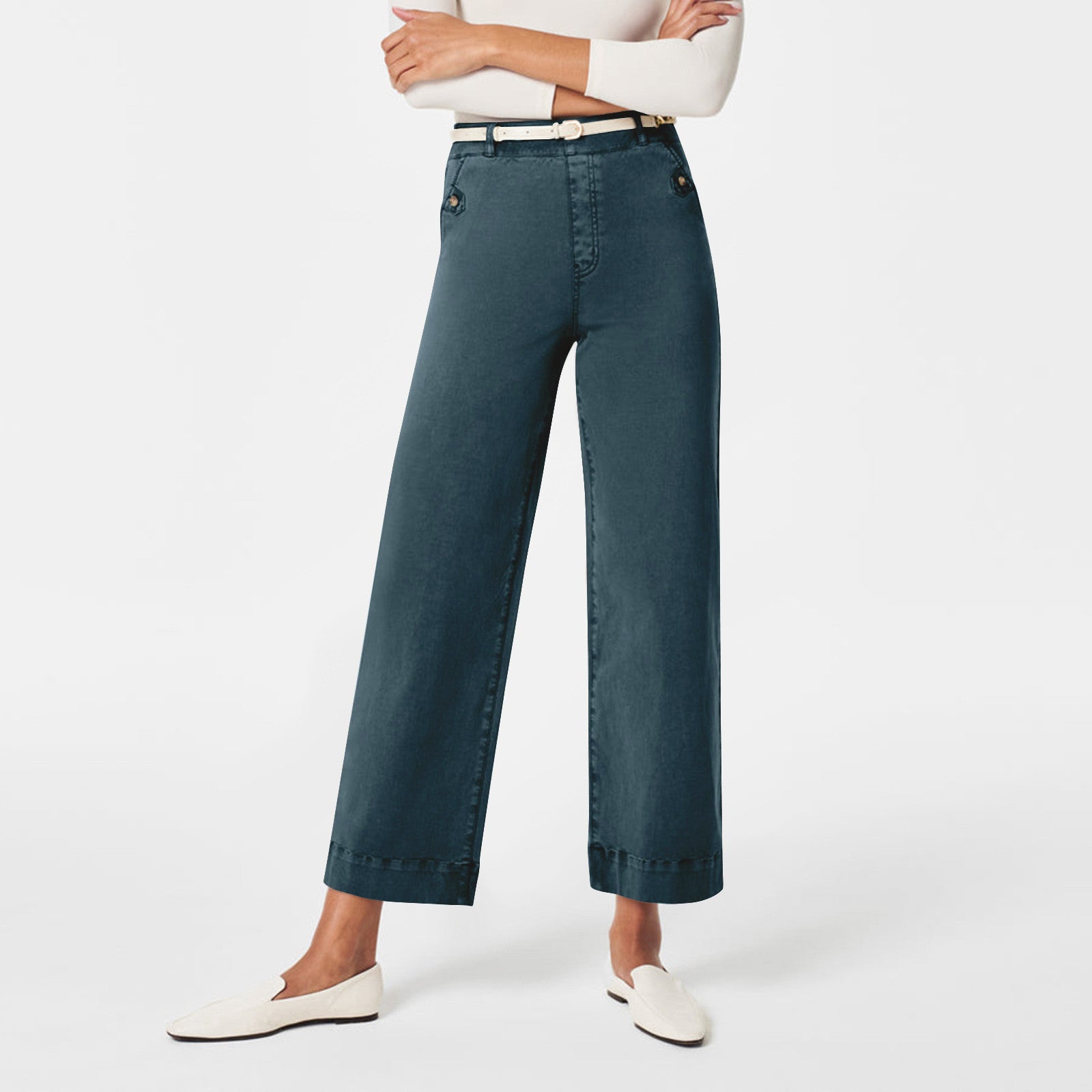 Damen Weit geschnittene High-Waist Hose mit eleganten Knopfdetails Sovae