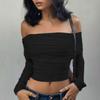 Damen Off-Shoulder Top mit raffiniertem Rüschendesign Sovae