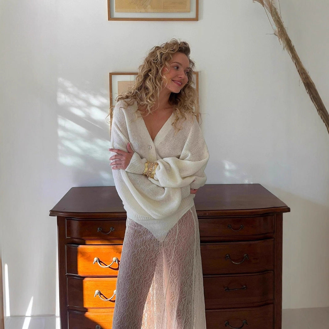 Damen Flauschiger V-Knopf Cardigan Sovae