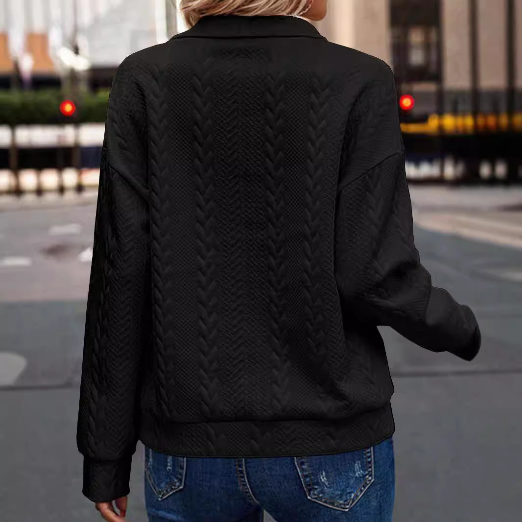 Damen Hochwertiger Pullover mit Zipper und Zopfmuster Sovae