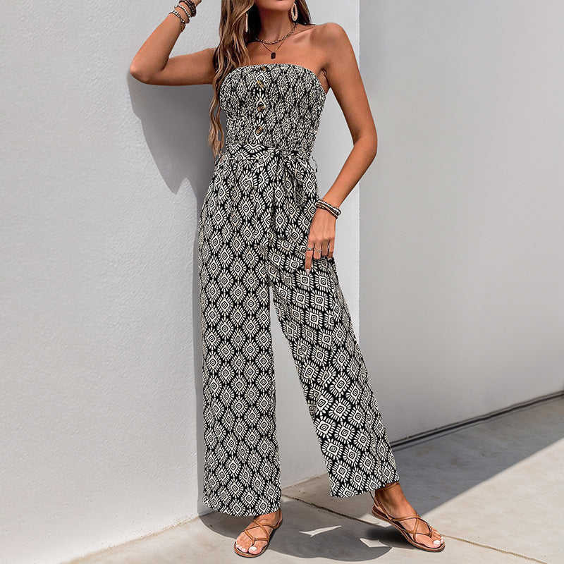 Damen Alltagsjumpsuit mit elastischem Oberteil und modischem Muster Sovae