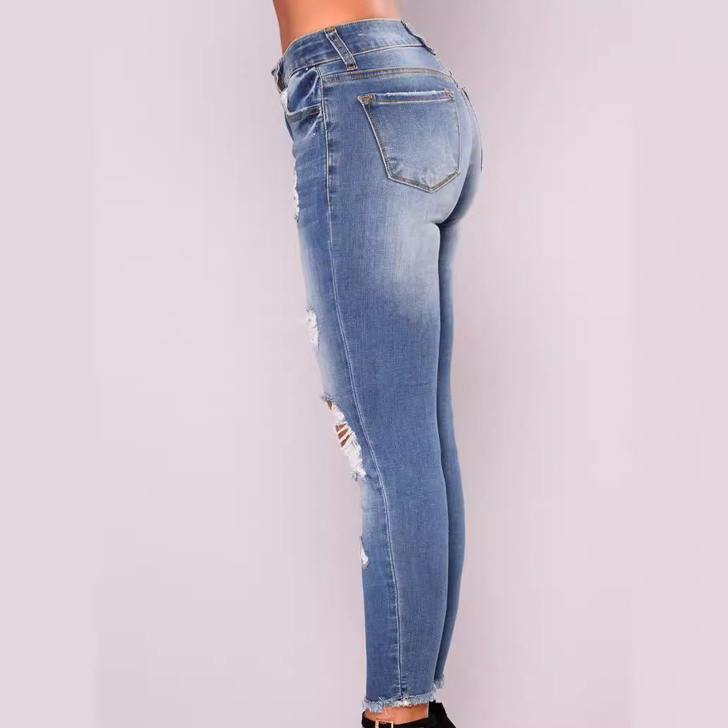 Damen modische Skinny Jeans mit ausgefransten Details Sovae