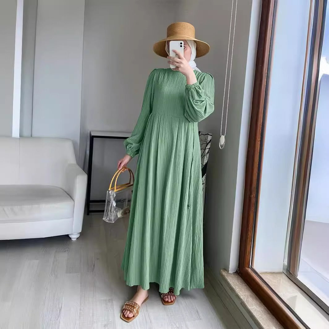 Damen Maxikleid mit strukturiertem Design und Puffärmeln Sovae