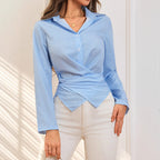 Damen Elegante Bluse mit Wickel-Design und fein gestreiftem Muster Sovae