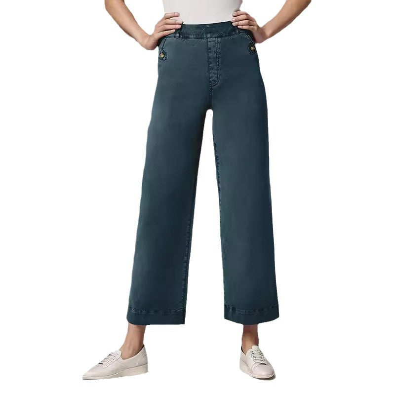 Damen Weit geschnittene High-Waist Hose mit eleganten Knopfdetails Sovae
