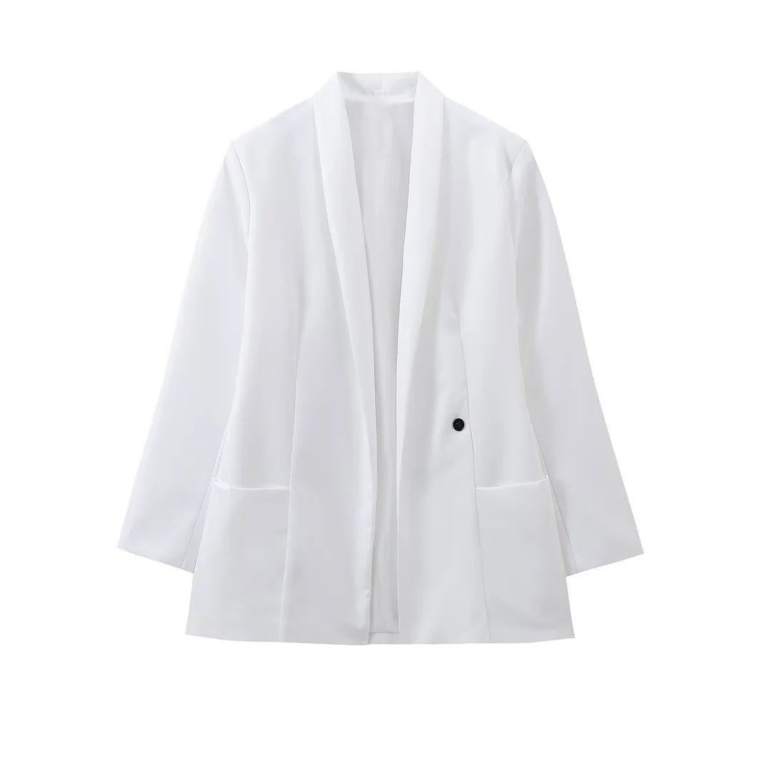 Damen elegante Blazerjacke mit schimmerndem Stoff und tiefem V-Ausschnitt Sovae