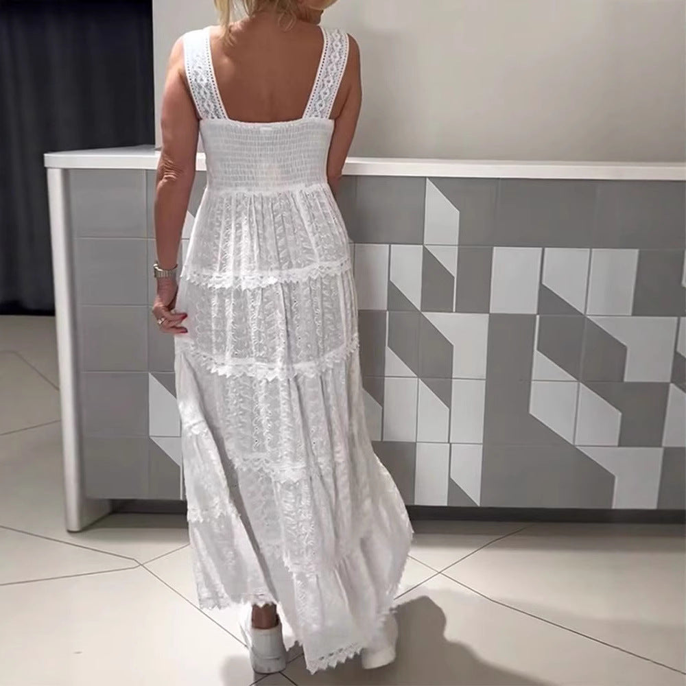 Damen Maxikleid mit Spitzenelementen und V-Ausschnitt Sovae