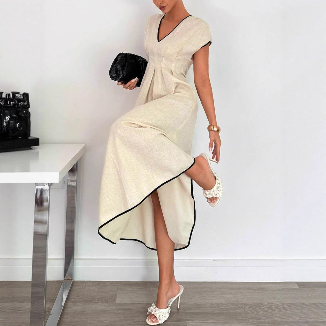 Damen Midi-Kleid mit tiefem V-Ausschnitt und schmeichelndem Faltenwurf Sovae