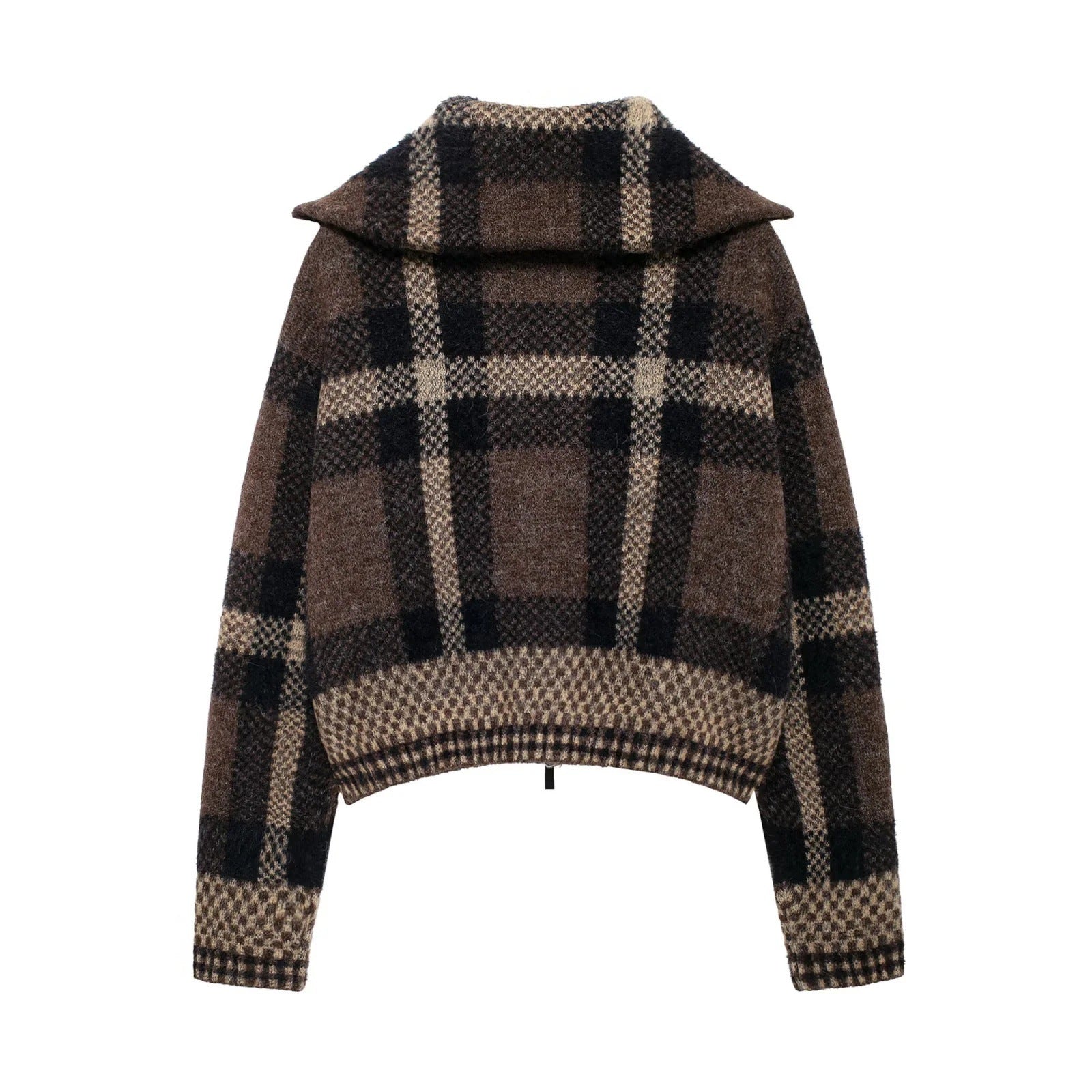 Damen trendy Oberteil mit asymmetrischem Reißverschluss und modernem Karomuster Sovae