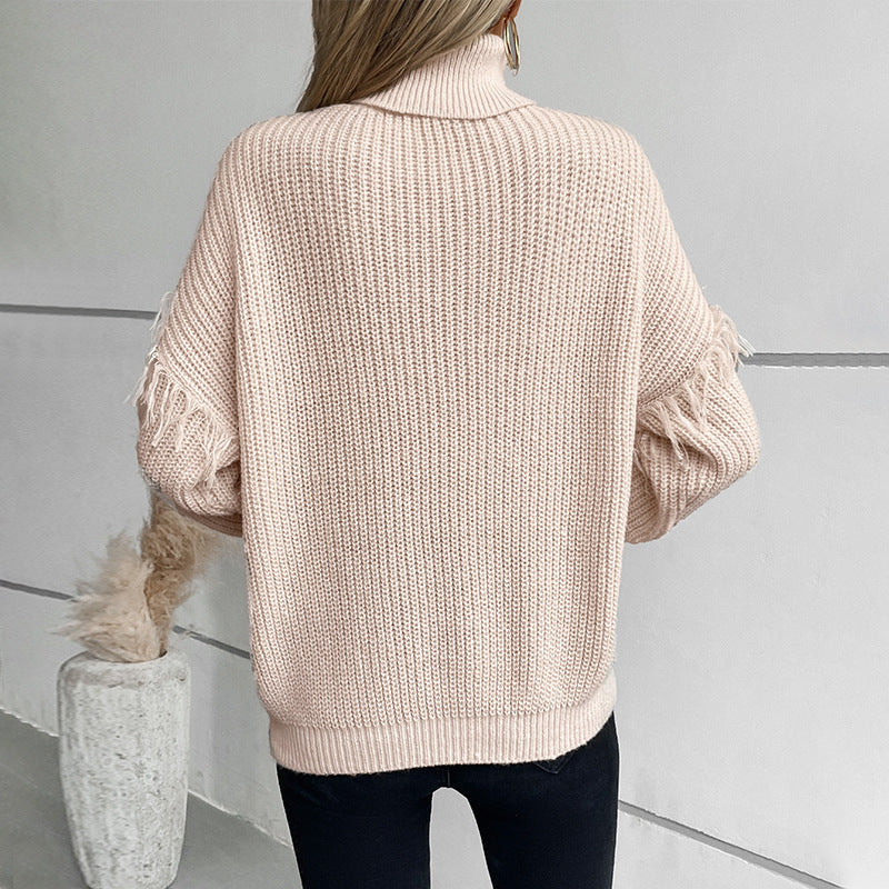 Damen Strickpullover mit hohem Kragen und Zopfmuster Sovae