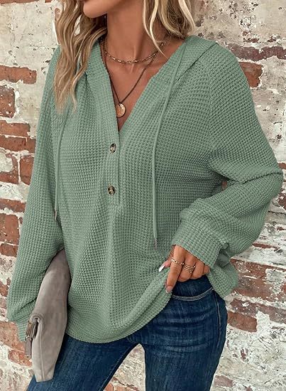 Damen Waffelstruktur Kapuzenpullover Sovae