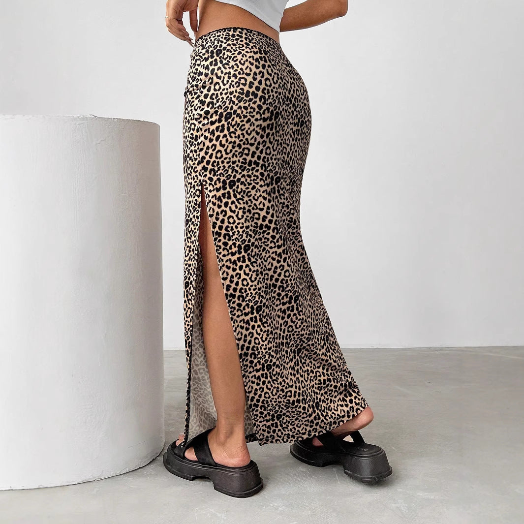 Damen Maxirock mit hohem Schlitz und modischem Leopardenmuster Sovae