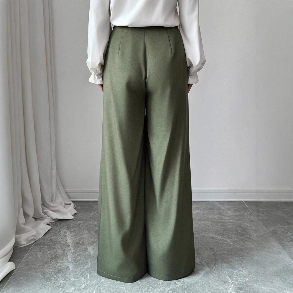Damen elegante, hochgeschnittene Stoffhose mit Seitenschlitzen Sovae