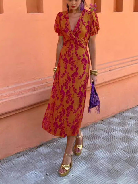Damen Midikleid mit floralen Applikationen Sovae