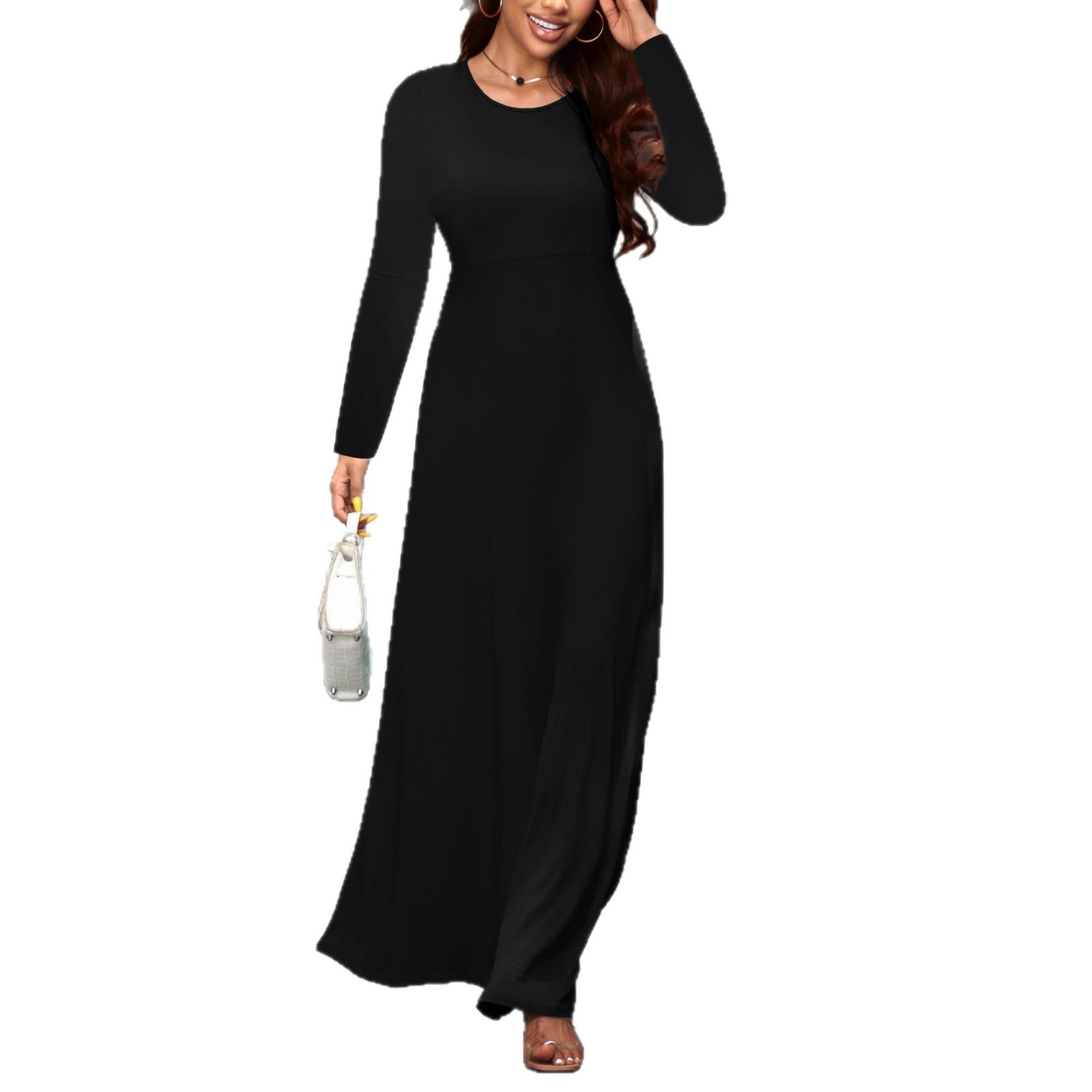 Damen elegantes Maxikleid mit langen Ärmeln und fließendem Schnitt Sovae