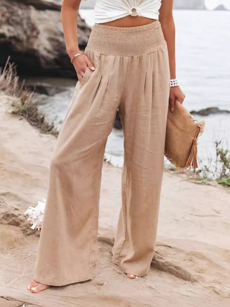 Damen Weit geschnittene Sommerhose mit elastischem Bund und luftiger Passform Sovae