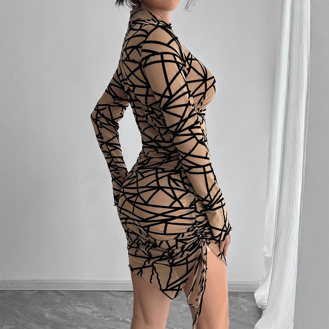 Damen Figurbetontes Minikleid mit grafischem Muster und Raffungen Sovae