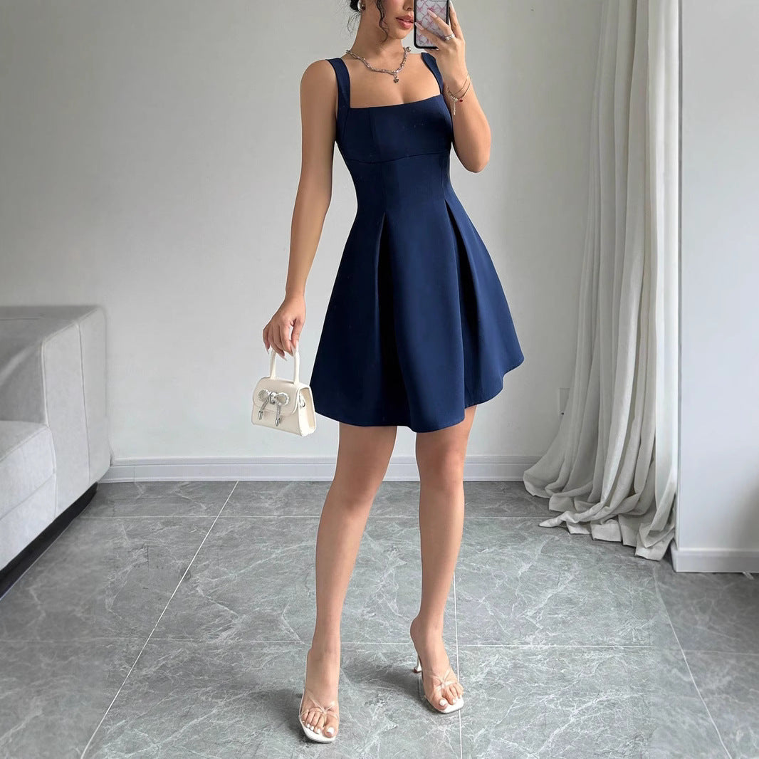 Damen A-Linien Kleid mit quadratischem Ausschnitt und eleganten Falten Sovae
