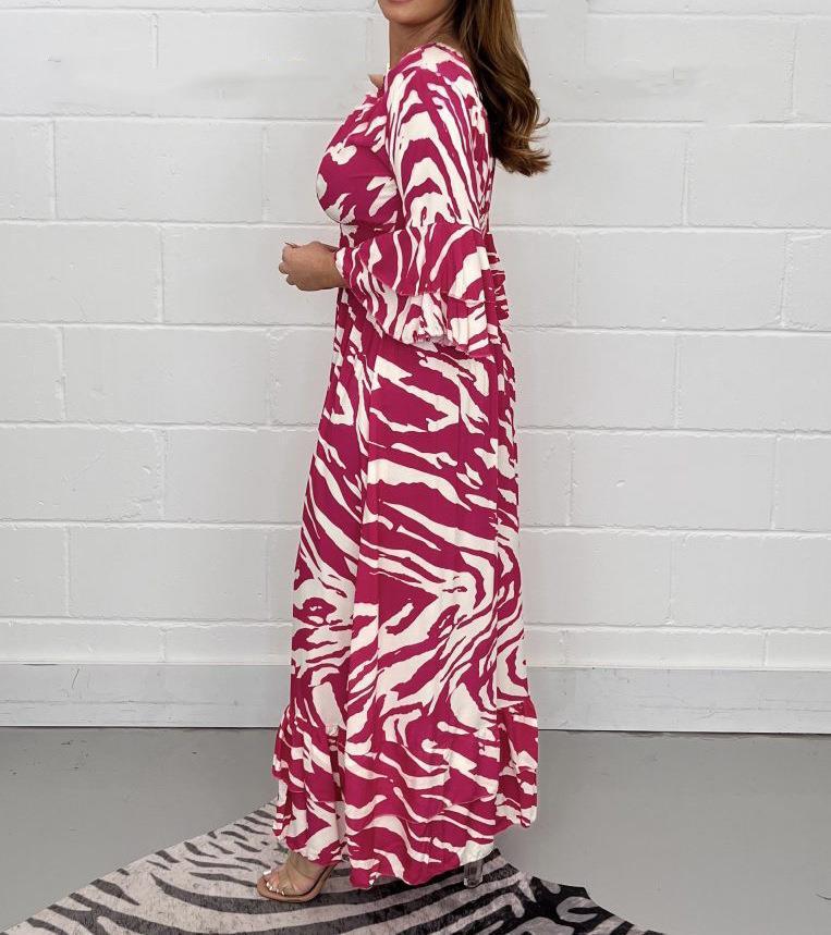 Damen Maxikleid mit V-Ausschnitt und weitem Rock Sovae