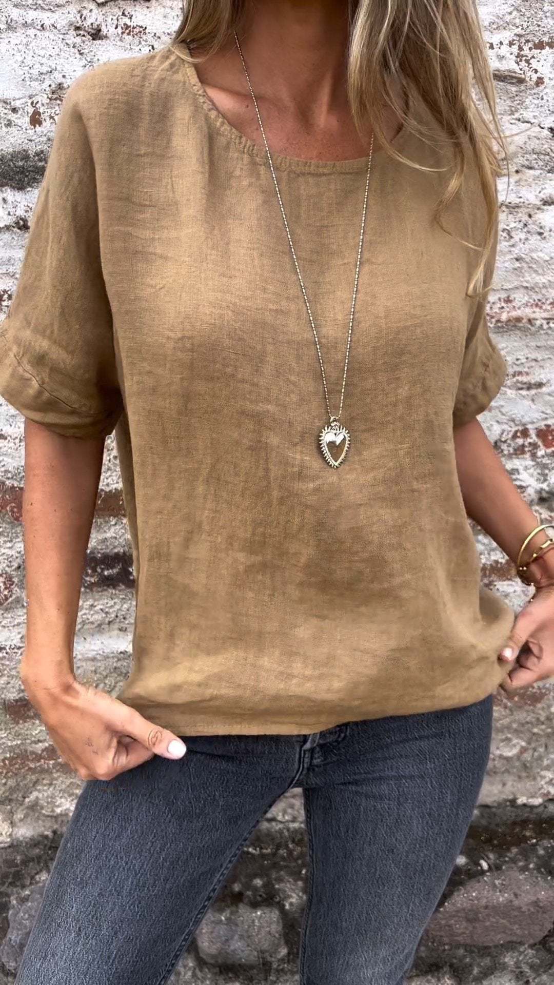 Damen luftiges Leinenoberteil mit überschnittenen Ärmeln Sovae