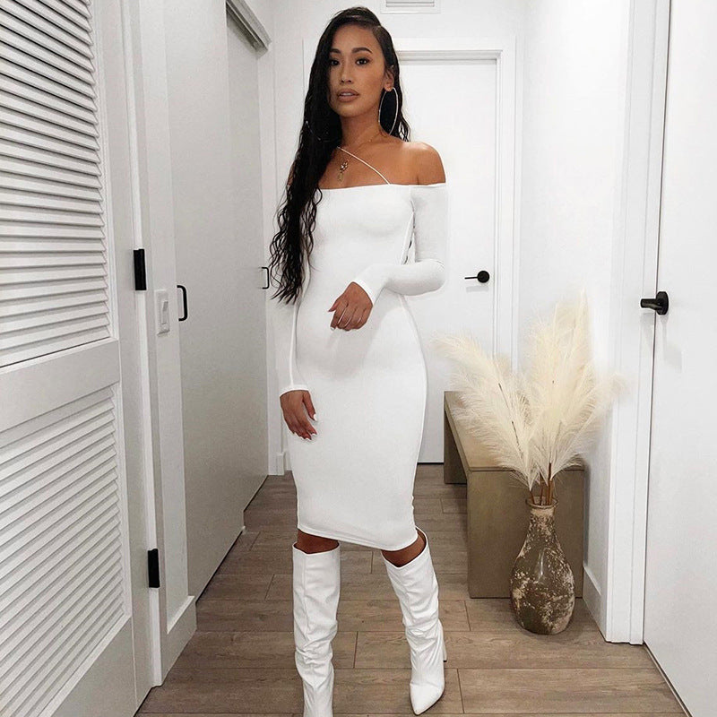 Damen figurbetontes Off-Shoulder-Minikleid mit langen Ärmeln Sovae