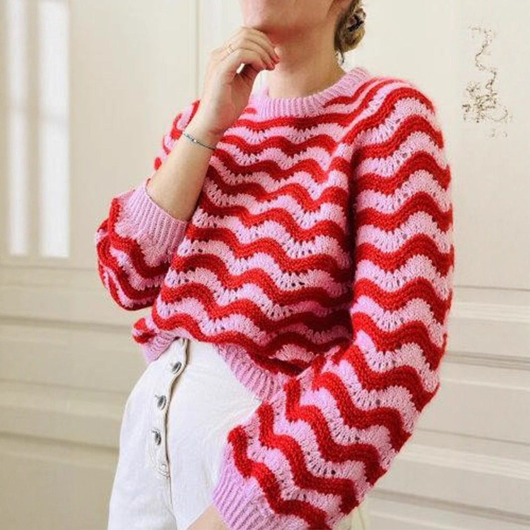 Damen Strickpullover mit wellenförmigem Muster und großzügigem Schnitt Sovae