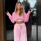 Damen Velours-Lounge-Set mit Kapuze Sovae