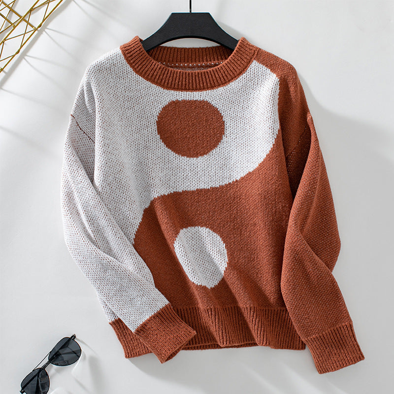 Damen modischer Pullover mit Yin-Yang-Motiv Sovae