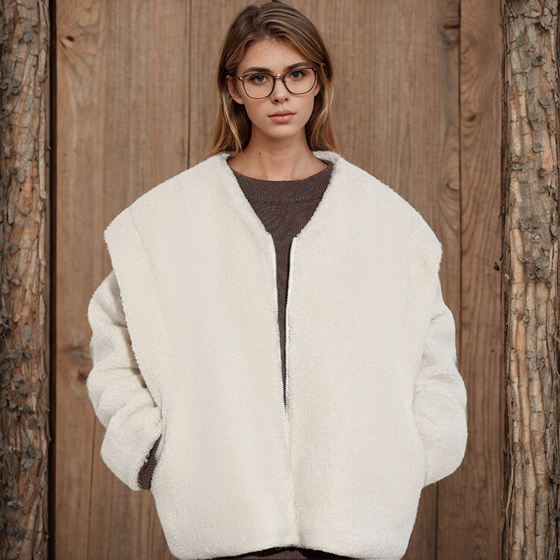 Damen kuschelige Fleecejacke mit V-Ausschnitt Sovae