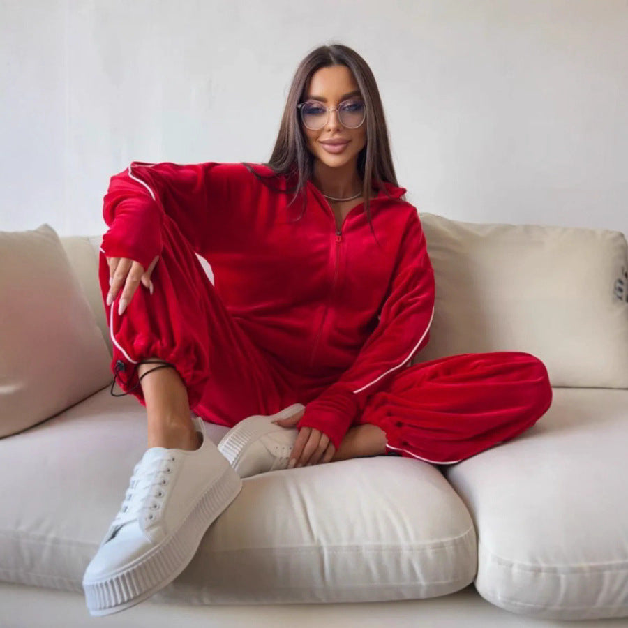 Damen modischer Velours-Loungewear-Trainingsanzug Sovae