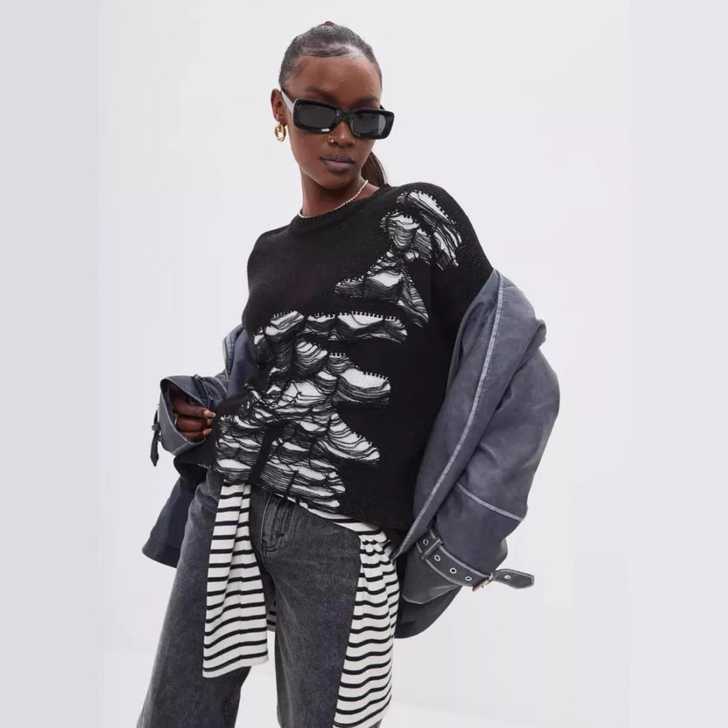 Damen grob gestrickter Oversized-Pullover mit einzigartiger Transparenzstruktur und modernen Akzenten Sovae