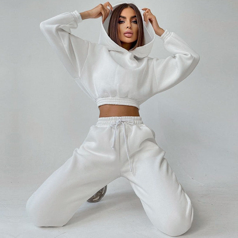Damen modisches und lässiges cropped Sweatshirt und Jogginghose Set Sovae