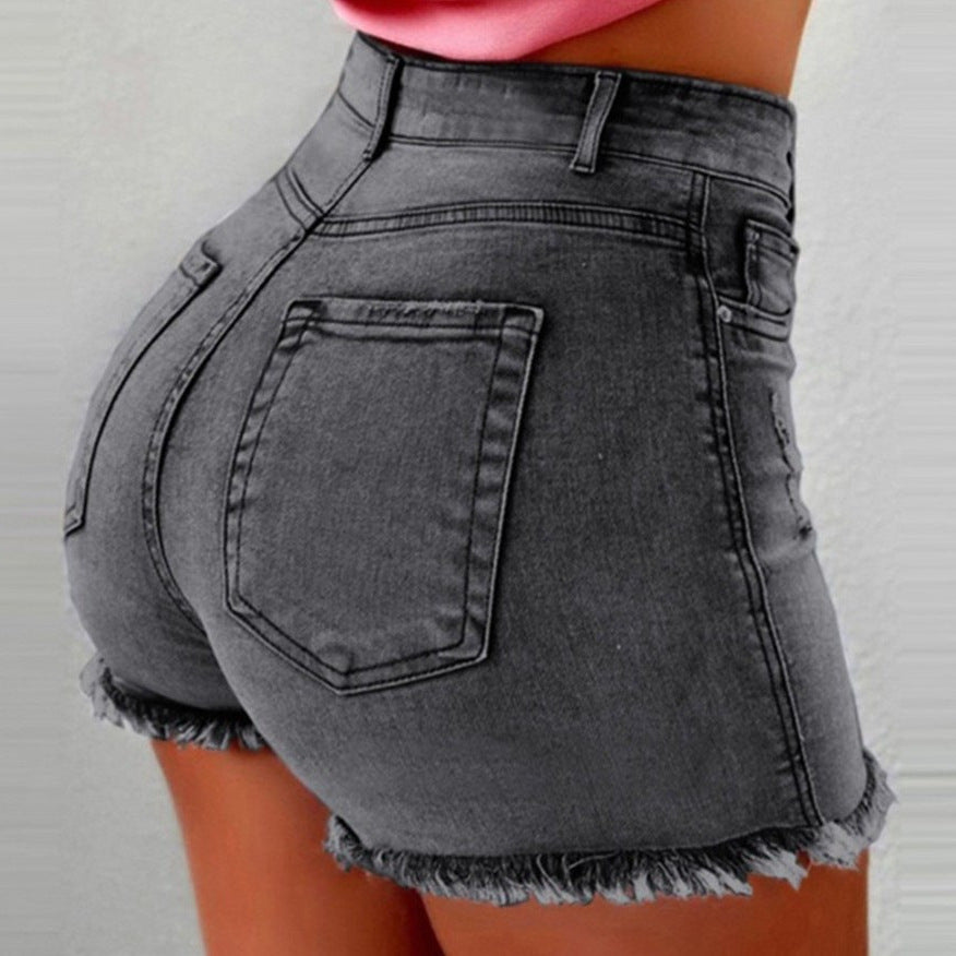Damen modische Denim-Shorts mit fransigen Säumen Sovae