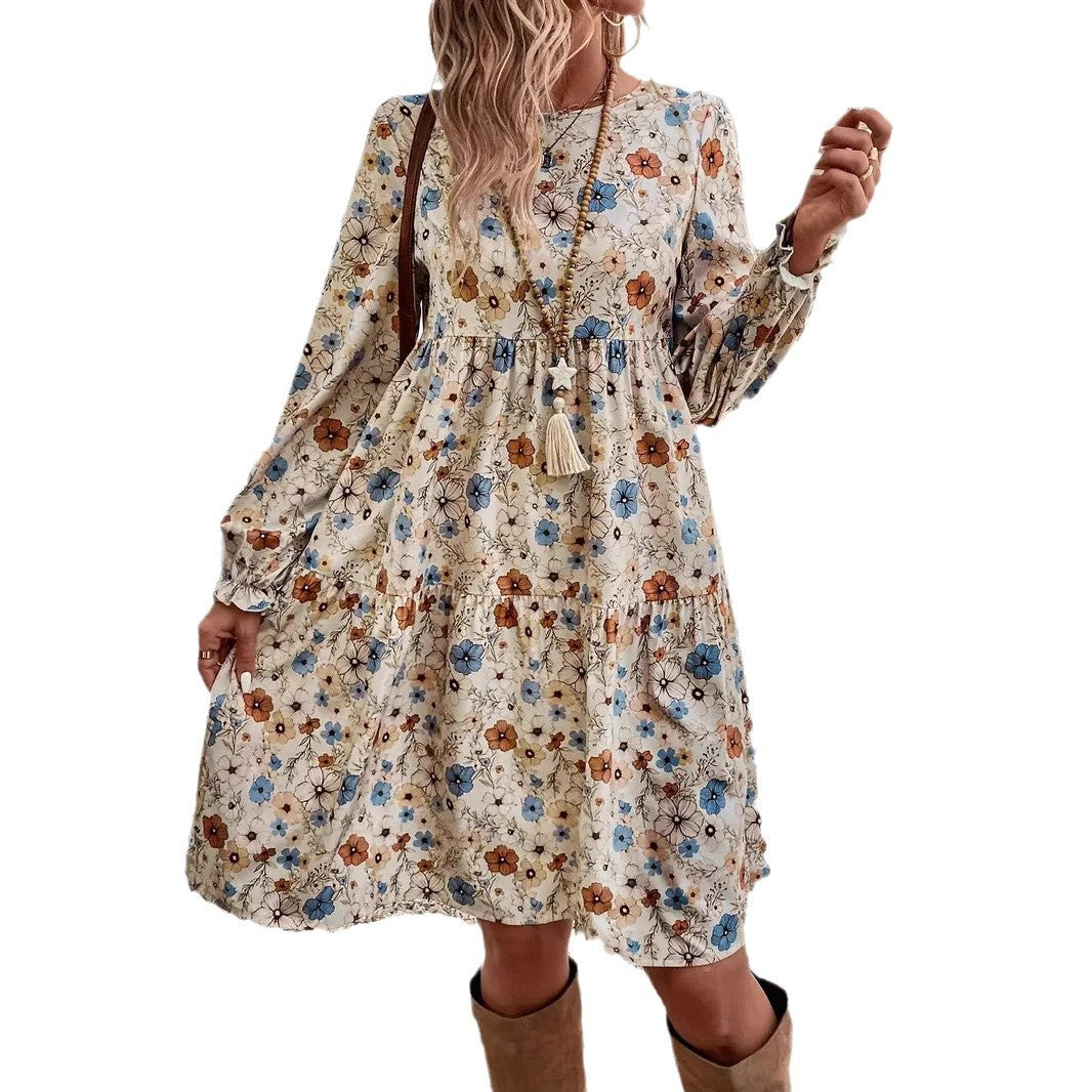 Damen luftiges Floral-Minikleid mit voluminösen Ärmeln und gesmoktem Detail Sovae