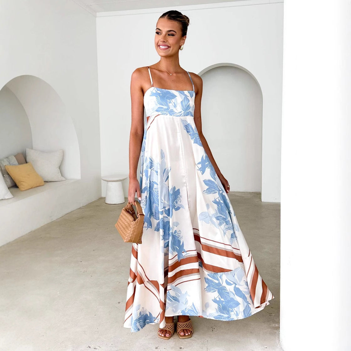 Damen Maxikleid mit floralem Design und leichtem Chiffon Sovae