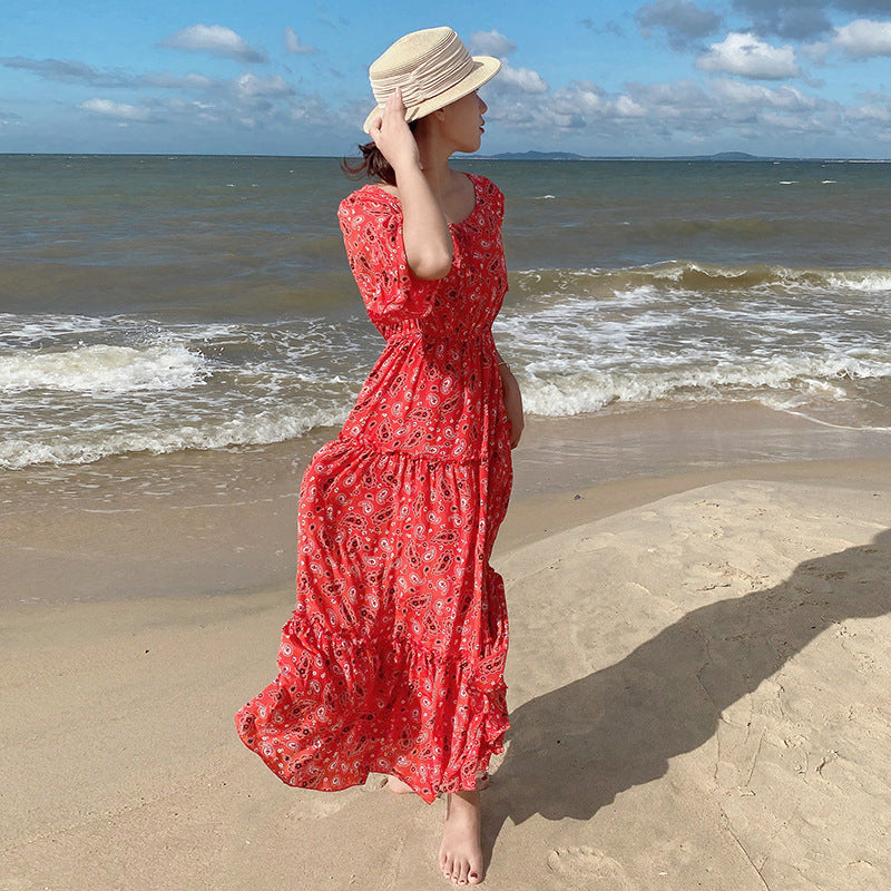 Damen Boho Maxikleid mit lässigem Schnitt und verspieltem Muster Sovae