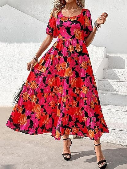 Damen Midikleid mit lässigem Schnitt und floralem Design Sovae