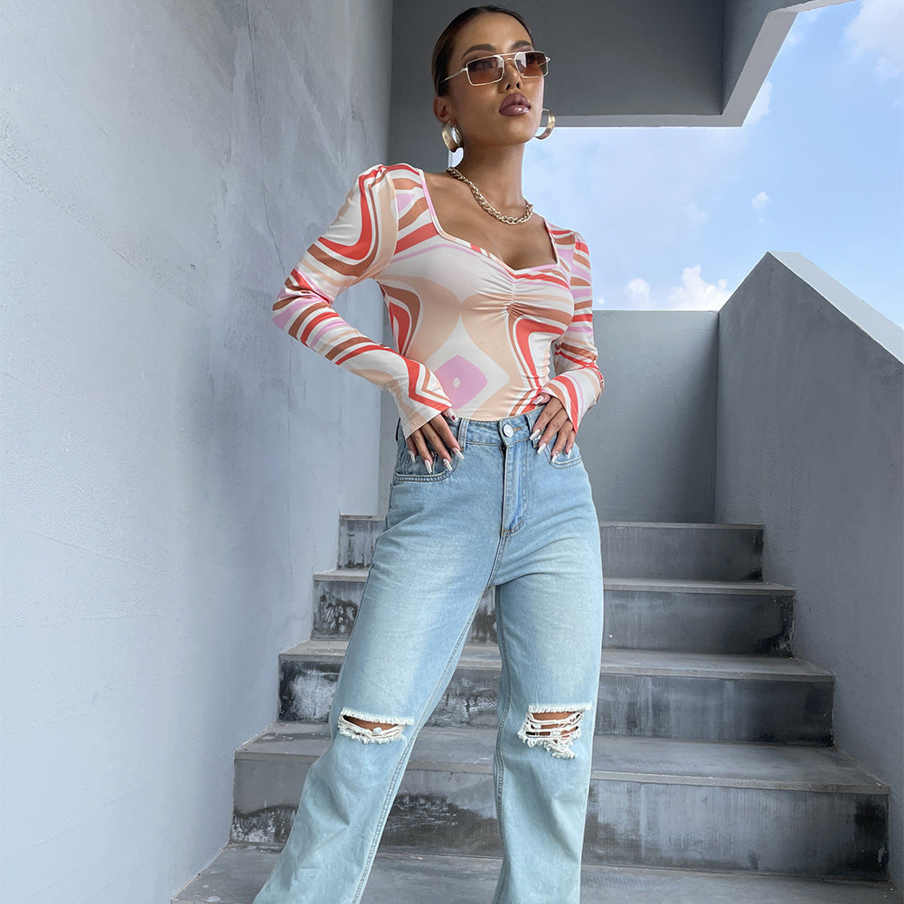 Damen Langarmshirt mit modernem Wellenmuster Sovae