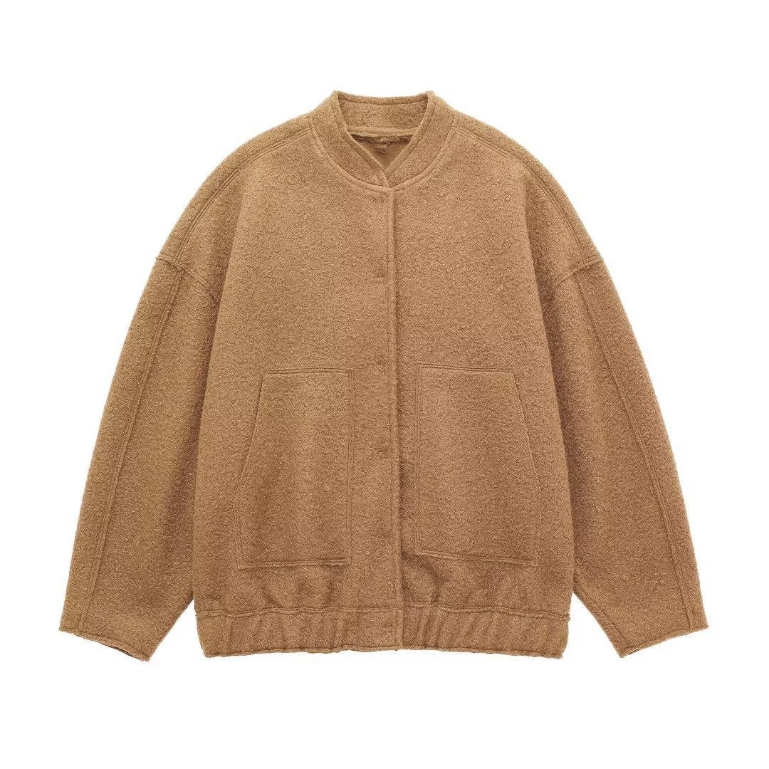 Damen lässige Fleecejacke mit geräumigen Taschen und elastischem Saum Sovae