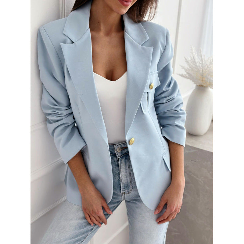 Damen modischer Blazer mit praktischen Taschen und eleganten Knopfdetails Sovae