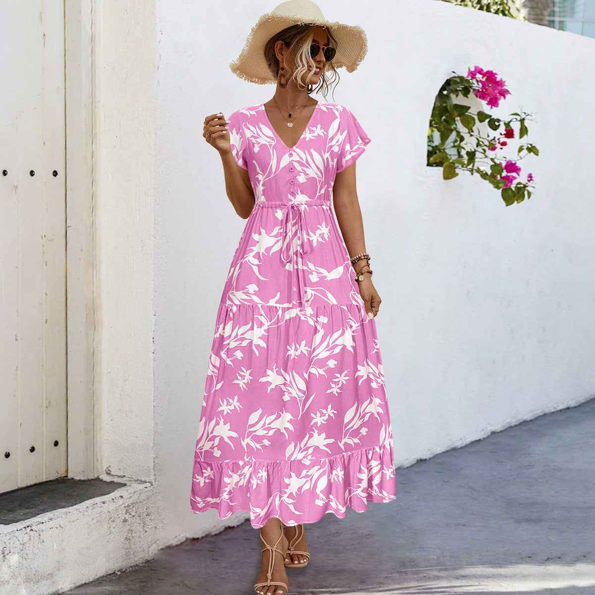 Damen Sommerliches Maxikleid mit floralen Akzenten und fließendem Rock Sovae