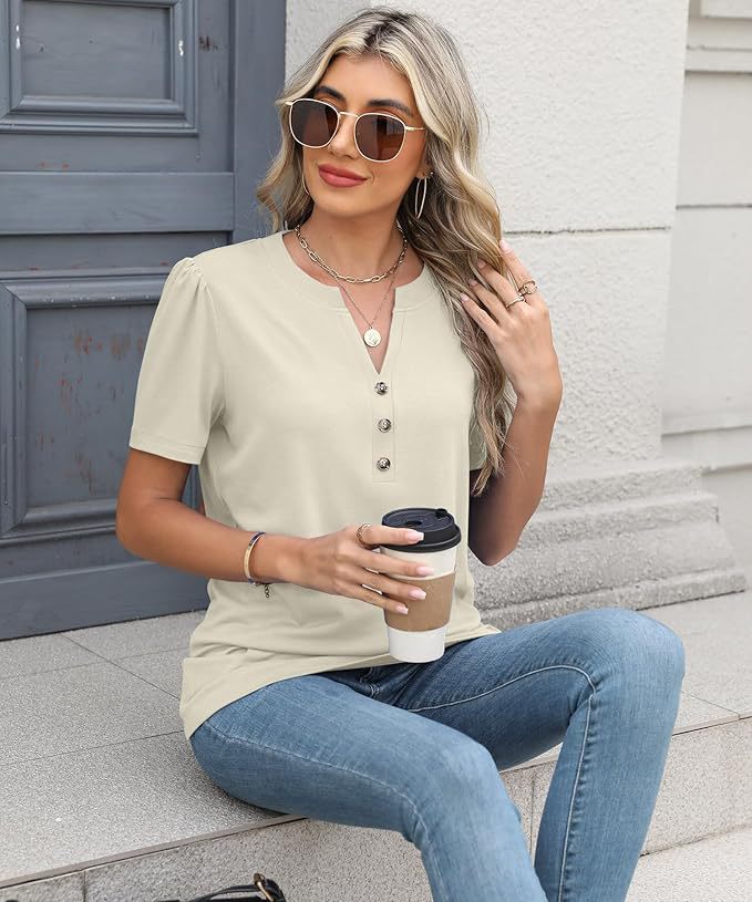 Damen modisches und bequemes Kurzarm-Shirt mit Knopfdetails Sovae