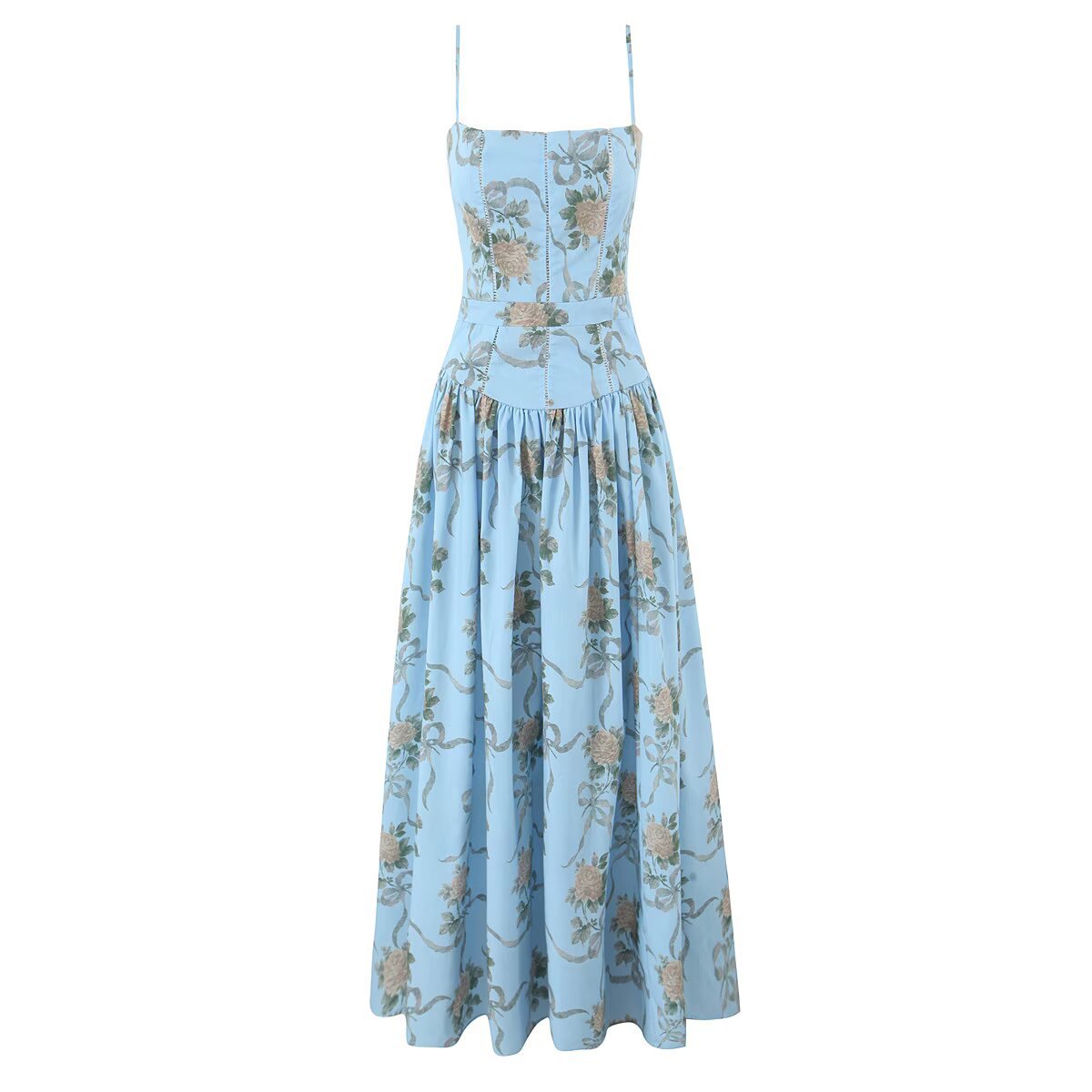 Damen Midikleid mit floralem Design und verstellbaren Spaghetti-Trägern Sovae