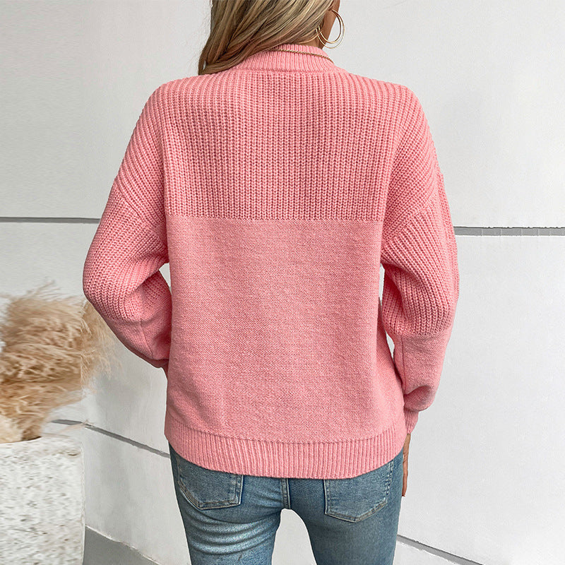 Damen lässiger Pullover mit hohem Kragen und modernem Strukturstrick Sovae
