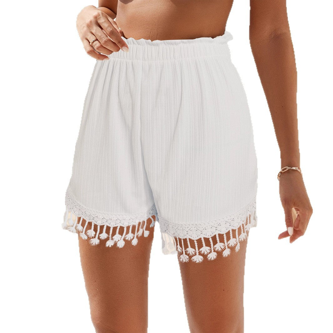 Damen luftige Strandshorts mit Spitzenbesatz und elastischem Bund Sovae
