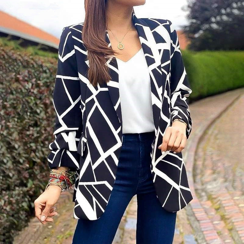 Damen Blazer mit modernem geometrischen Muster und lässiger Passform Sovae